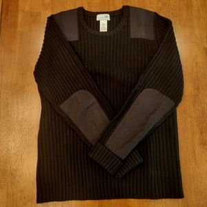 LL Bean Commando Crewneck Sweater Black Merino Wool Medium